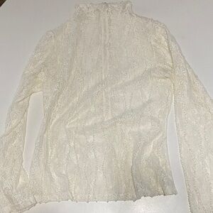 Aqua Cream Elegant Lace High-Neck Top - Cream